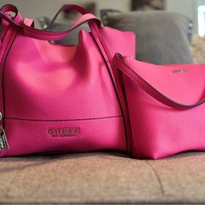 Hot Pink Guess Tote Bag With Makeup Bag